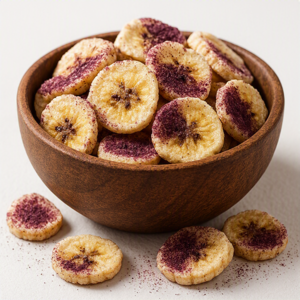 Freeze-dried banana and asai (açaí) snack Freeze-dried banana and asai (açaí) snack