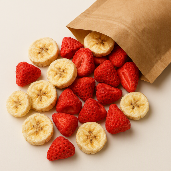 Freeze-dried banana and strawberry snack