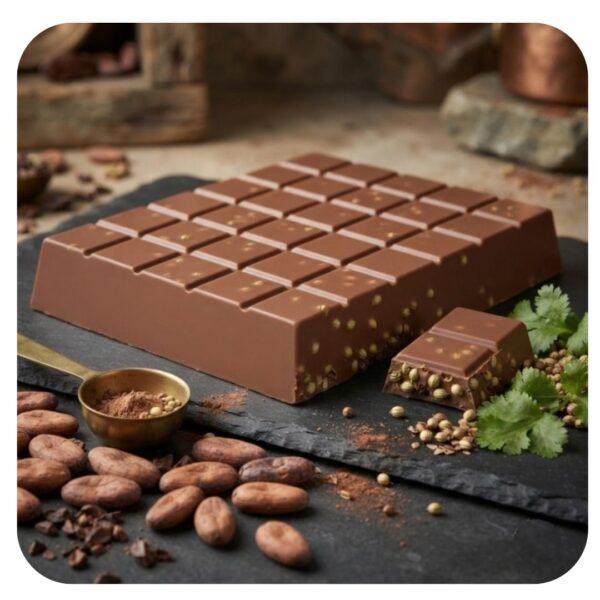 Milk chocolate with coriander seeds Milk chocolate with coriander seeds